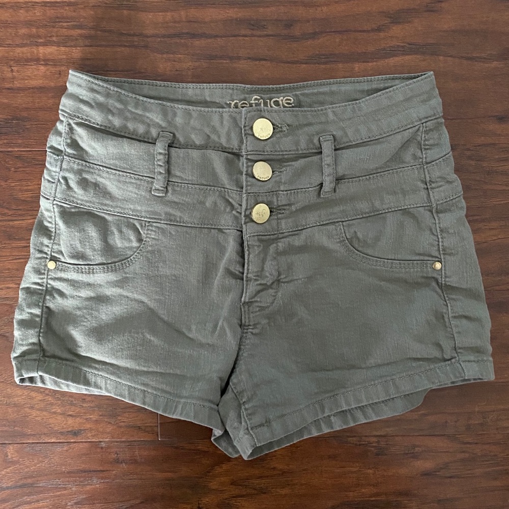 Refuge Light Green High Waisted 3 Button Shorts